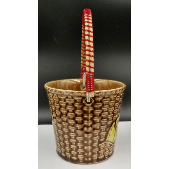 Vintage Lipper & Mann Peanuts MCM Handled Ceramic Basket Bucket NOS - Picture 4 of 9